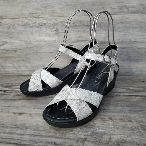 Mephisto Grey Leather Snake Print Wedge Sandals - Picture 7 of 16